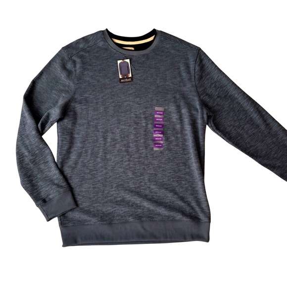 Method Other - Method Mens Textured Waffle Knit Crew Neck Pullover Sweater Blue Heather Medium